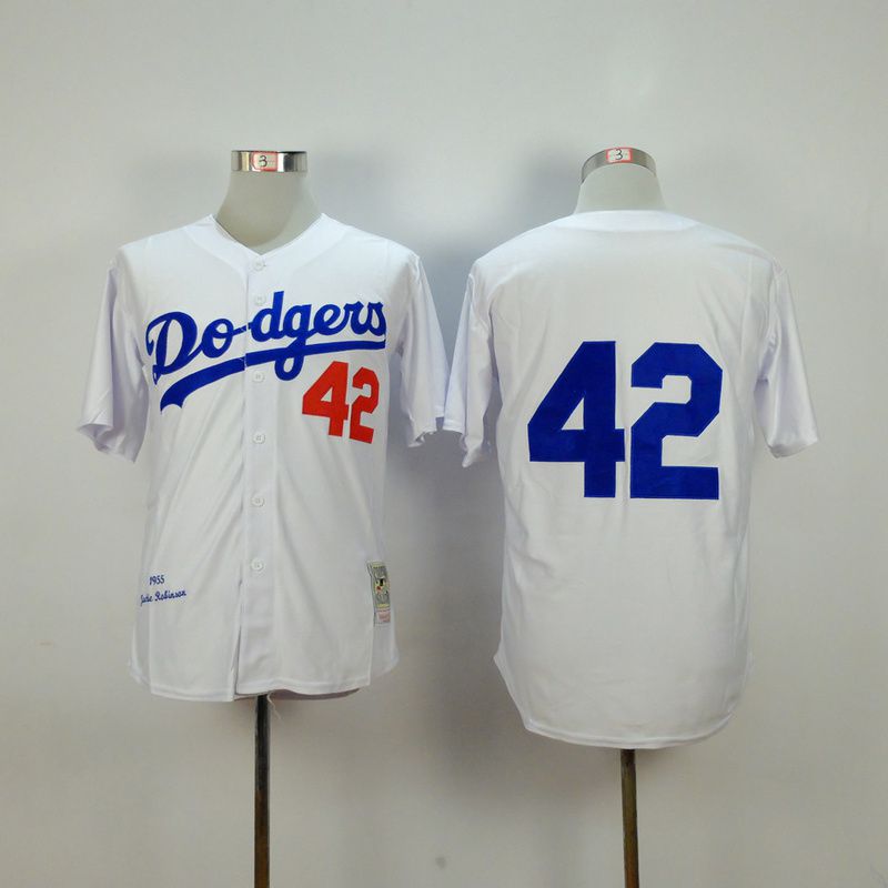 Men Los Angeles Dodgers #42 Robinson White Throwback MLB Jerseys